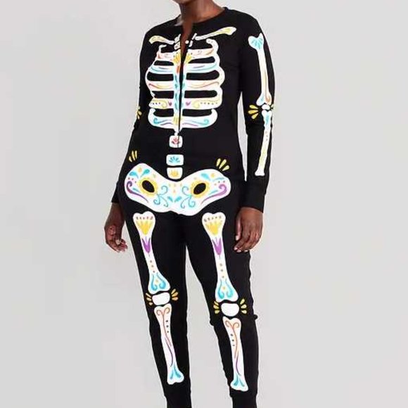 New women's Old Navy Halloween one-piece pajamas Dia de los Muertos skeleton - Picture 2 of 10